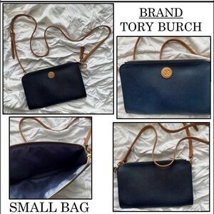 Tory Burch Dark Blue Crossbody Bag with Tan Straps